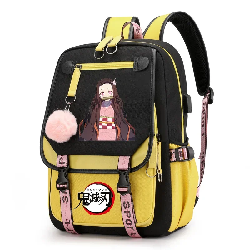 Nezuko-mochila de lona de Demon Slayer para mujer, morral escolar grande de Anime, informal, a la moda, novedad