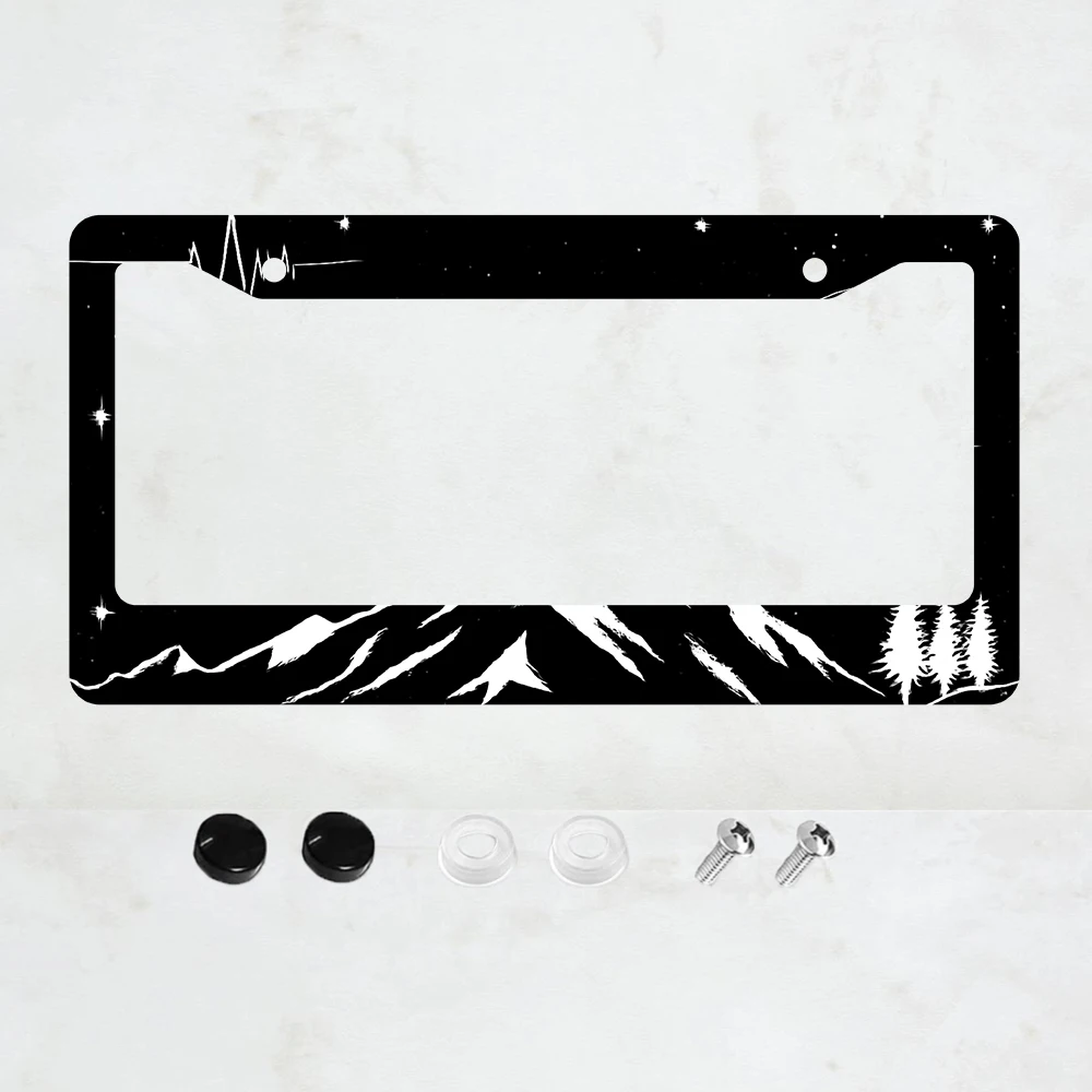 

1 шт. черная рамка для номерного знака с 2 отверстиями, с дизайном «белые горы и звезды», алюминиевая, 6x12 дюймов, с винтами.