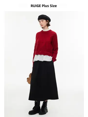 Plus Size Damen-Rock aus Acetatwolle in A-Linie, schlankmachender Winter-Faion-Casual-Ape-Birnen-Ape-Sanduhr-Ape-Rock