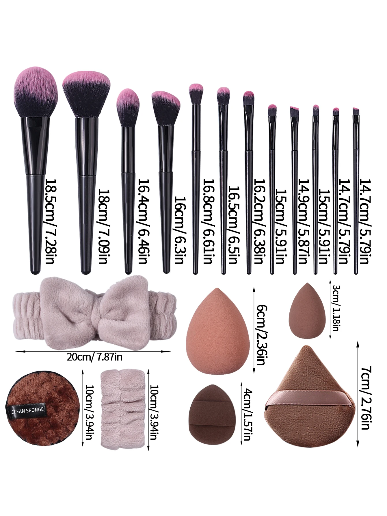 Juego de brochas de maquillaje multiusos, 32 Uds., esponja de maquillaje sin obstrucciones, esponja para polvo de huevo y banda para el cabello de limpieza suave, juego de correas para la muñeca