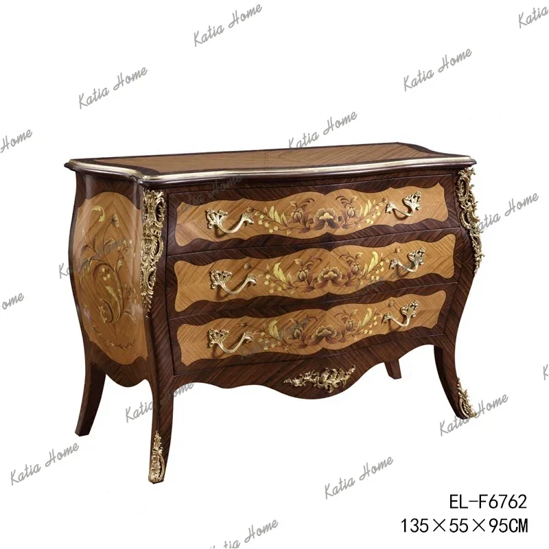 PG American solid wood storage retro brown-gold sticker veneer 1.35m copper engraved entrance cabinet