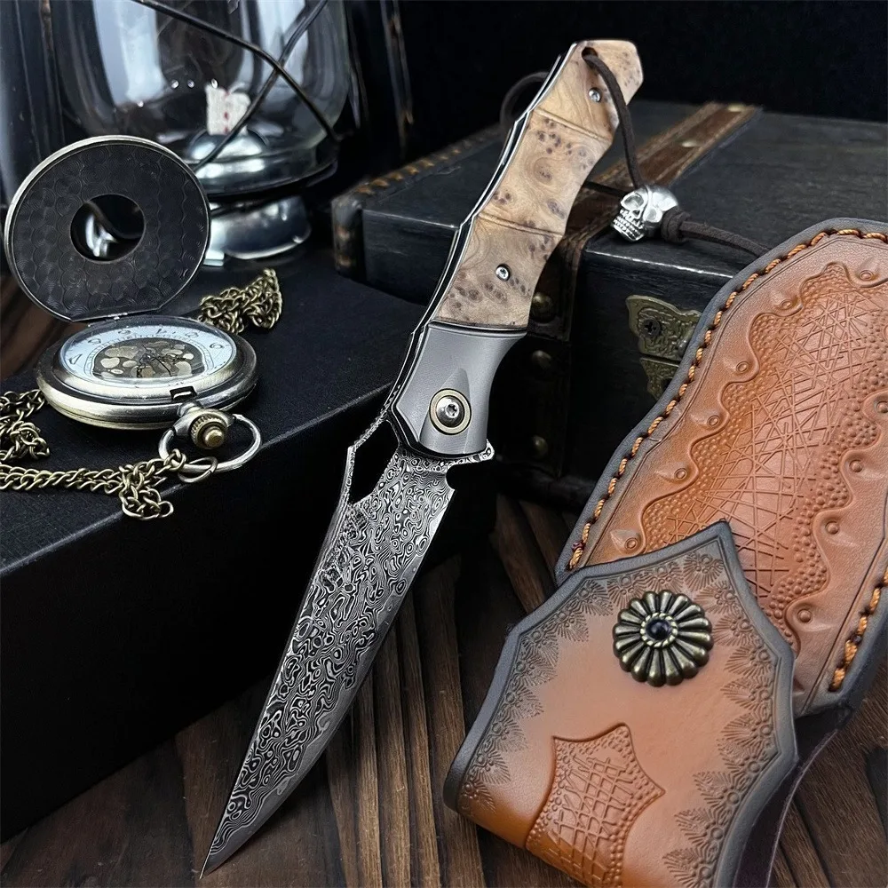 

Два дамасских тактических складных ножа с белым теневым деревом и ручками из палисандра, инструменты для охоты на открытом воздухе, кемпинга, рыбалки и пешего туризма