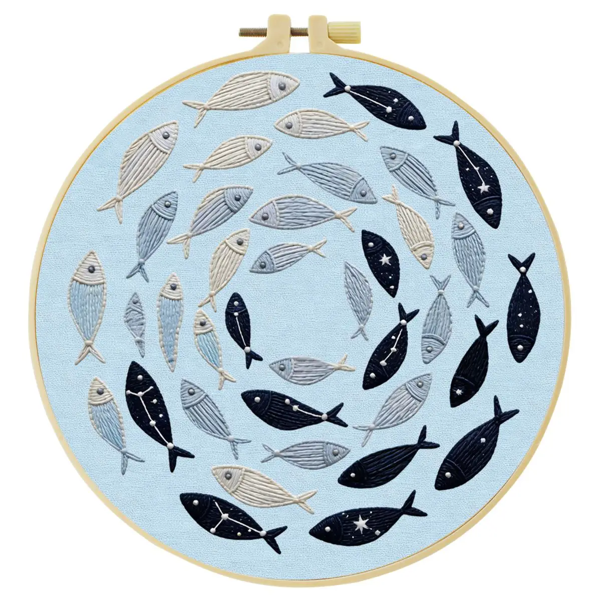 1 Stück 20x20 cm/15x15 cm 7,87/6,3 Zoll Fisch-Stickerei-Starter-Kit DIY-Kit DIY-Stickerei-Set für Anfänger – Detail 3
