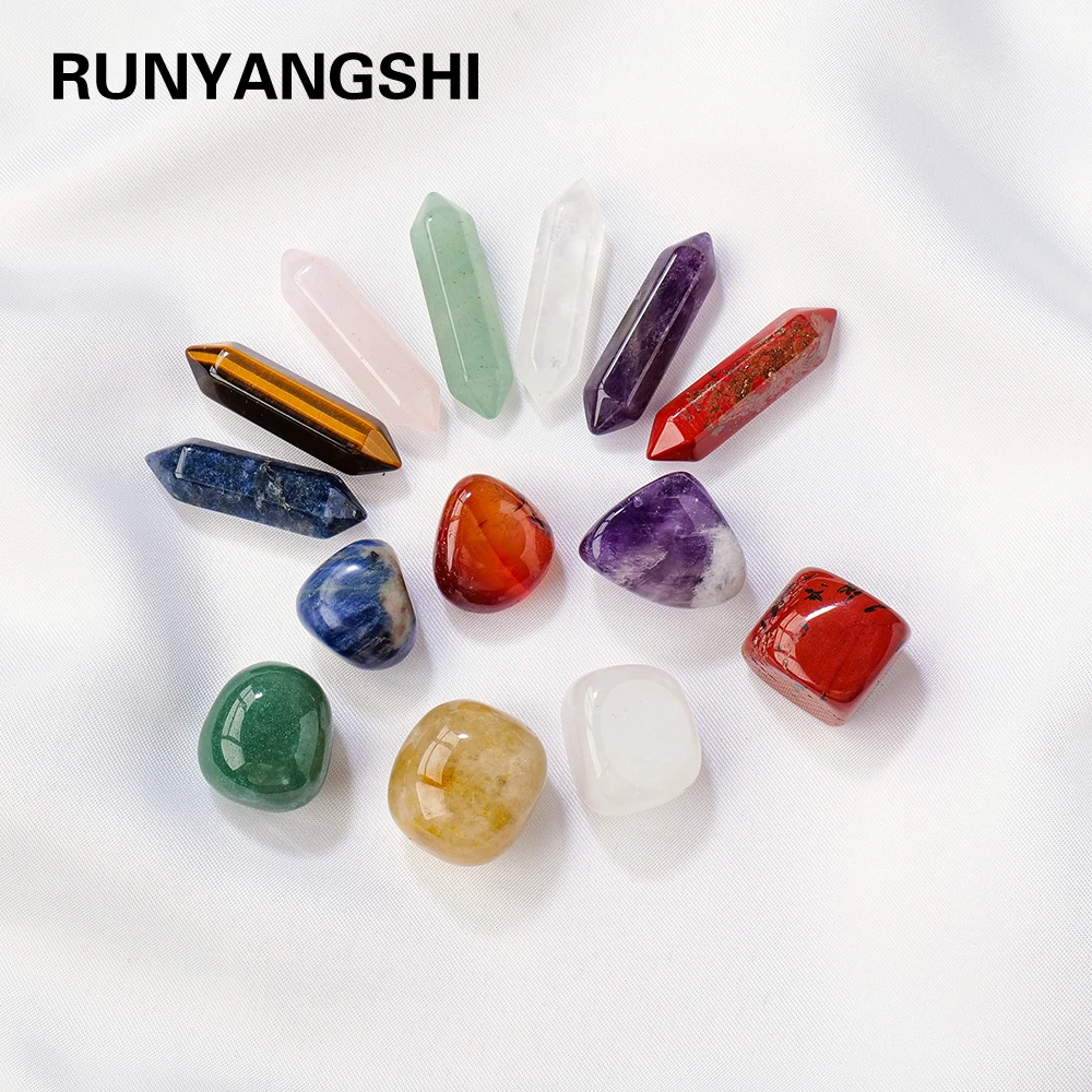 1SET Natural Colorful  Pointed Rolling Stone Seven Chakela Box Healing Crystal Yoga Reiki Gemstone Gifts