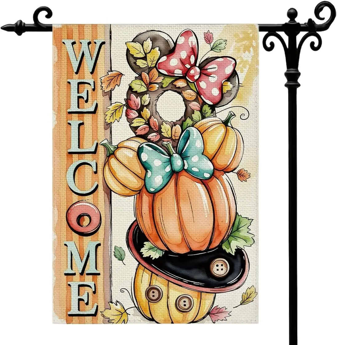 Welcome Fall Pumpkin Garden Flag For Outside Thanksgiving Maple Leaves Wreath Garden Flags Double Sided Seasonal Farmhouse Y yyi