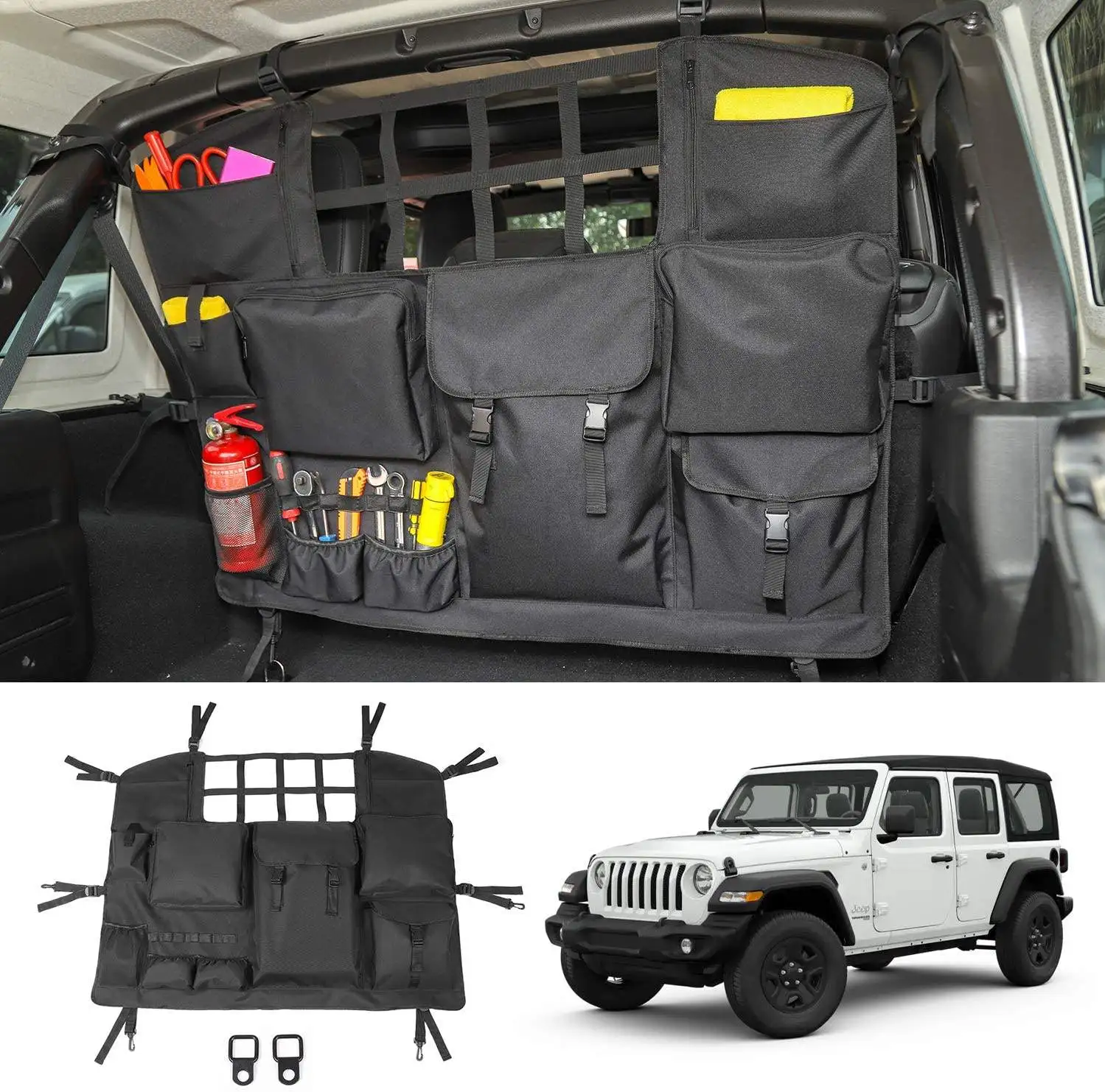 Large Capacity Tool Kits Cargo Bag Organizers Holder Back Seat Bag for 2007-2021 Jeep Wrangler JK/JL Rear Seat Cargo Net Storage