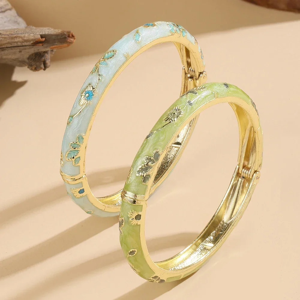 Luxury 2/1 Pcs Flower Bracelet For Women Vintage Bohemian Cloisonne Women's Bangles Jewelry Gifts image 4