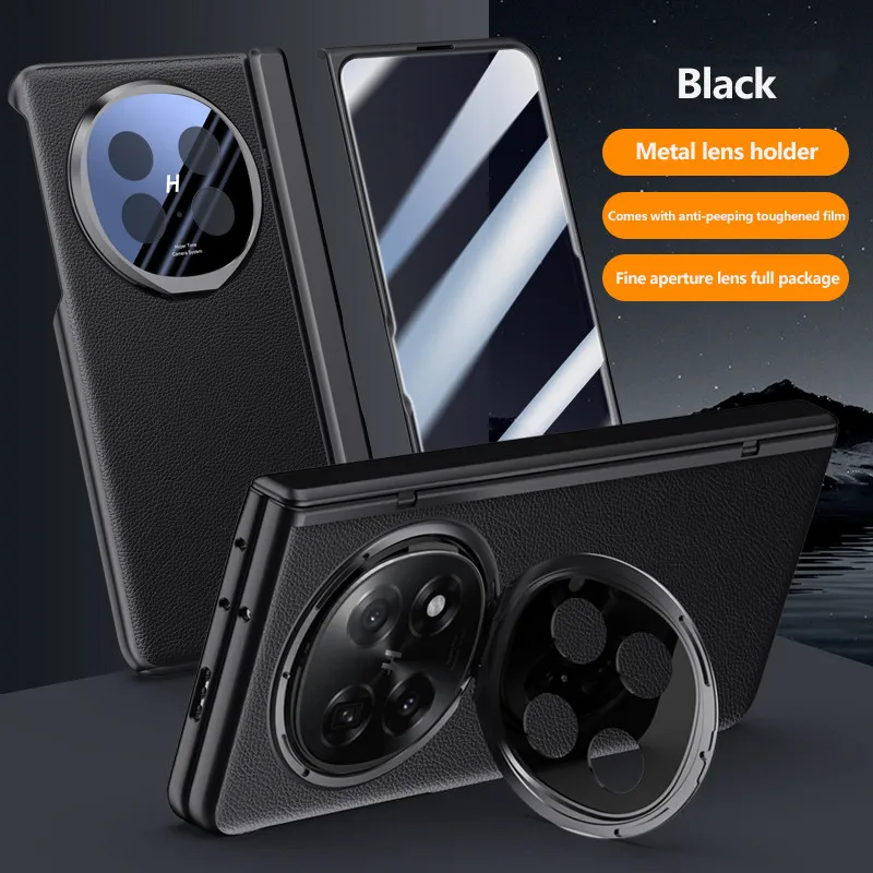

Skin Feel PU Leather Phone Case For OPPO Find N5 FindN5 5G Magnetic Folding Hinge Alloy Lens Holder Protection Cover