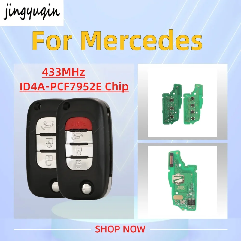 

jingyuqin 3/4 Buttons Flip Remote Smart Car Key Fob 433Mhz 4A-PCF7952E Chip For Mercedes Benz Smart Fortwo 453 Forfour 2015-2017