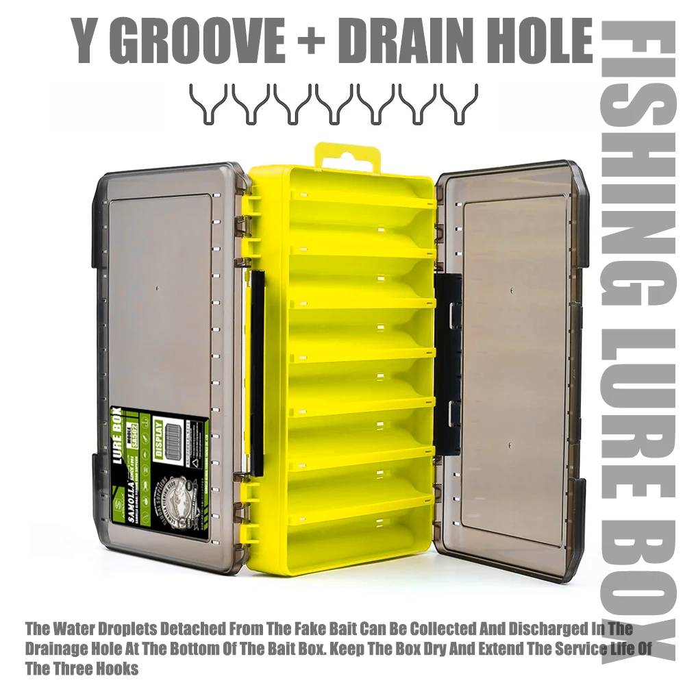 SAMOLLA Caja de aparejos compacta de doble cara: pesca aerodinámica con organizador duradero y versátil para señuelos, anzuelos y cebos