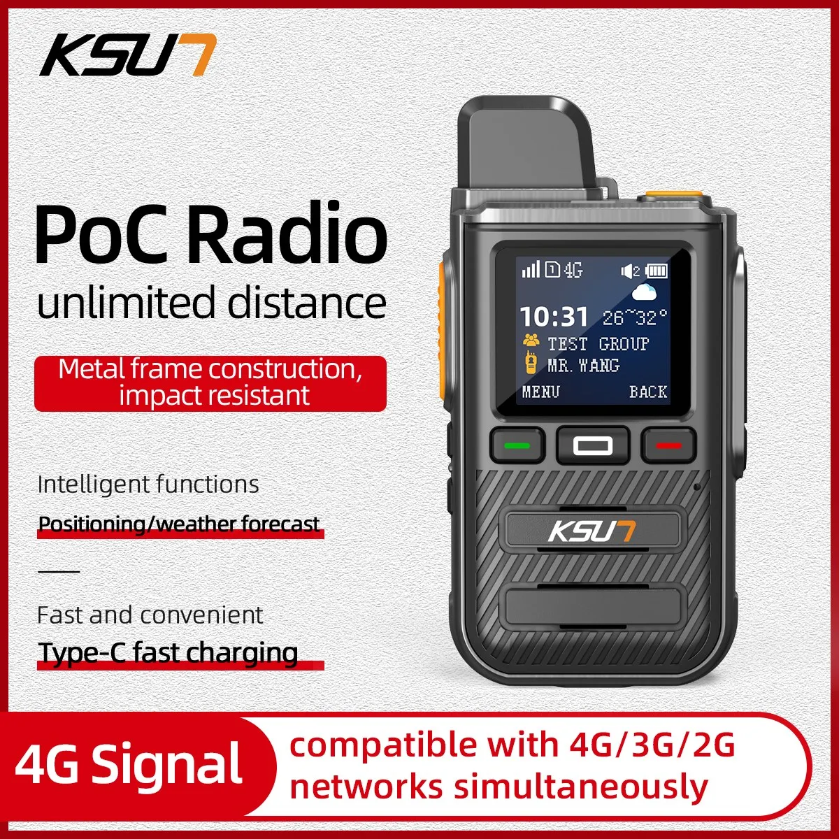 KSUN CT22 Full Network Intercom (2G/3G/4G) Large Volume Speaker Reflective Display Lightweight 185g Type-C Dual SIM Design