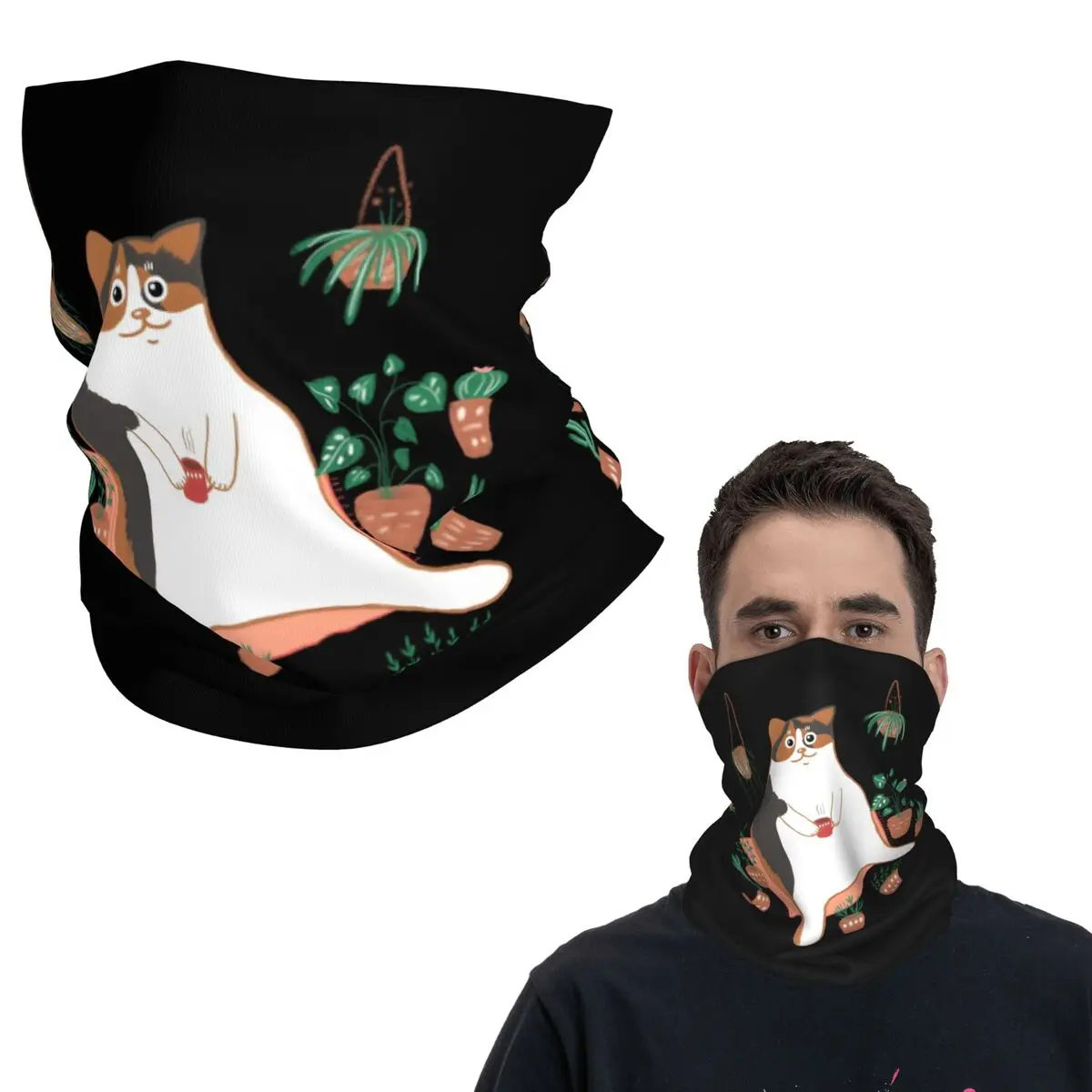 

Calico Cat With Pot Plants Cat For Mom Bandana Neck Cover Printed Face Scarf Multifunction Face Mask Hiking Fishing Unisex Adult