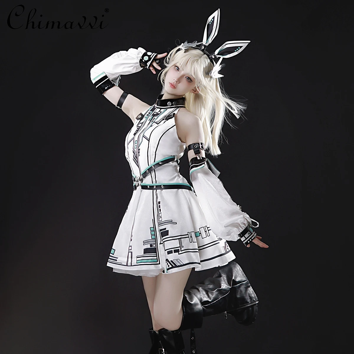 

Original Two-dimensional Punk Lolita Mechanical Dress 2025 New Sweet Cool Girl Slim Cos Elegant Function Dress + Hand Sleeves