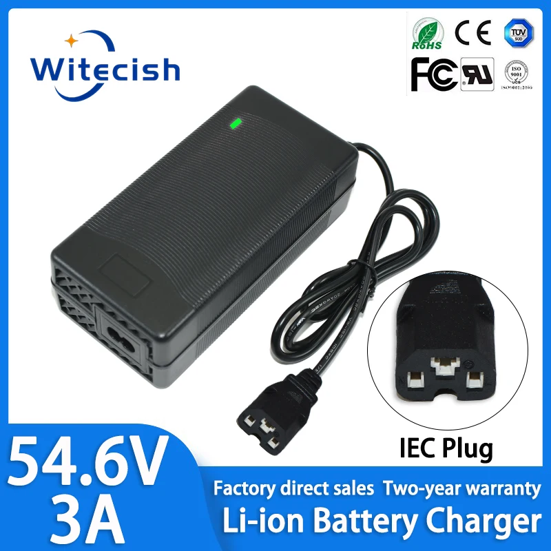 48V 54.6V 3A Lithium Ion Battery Charger for Lithium Battery Pack 3 Pin Female Plug IEC