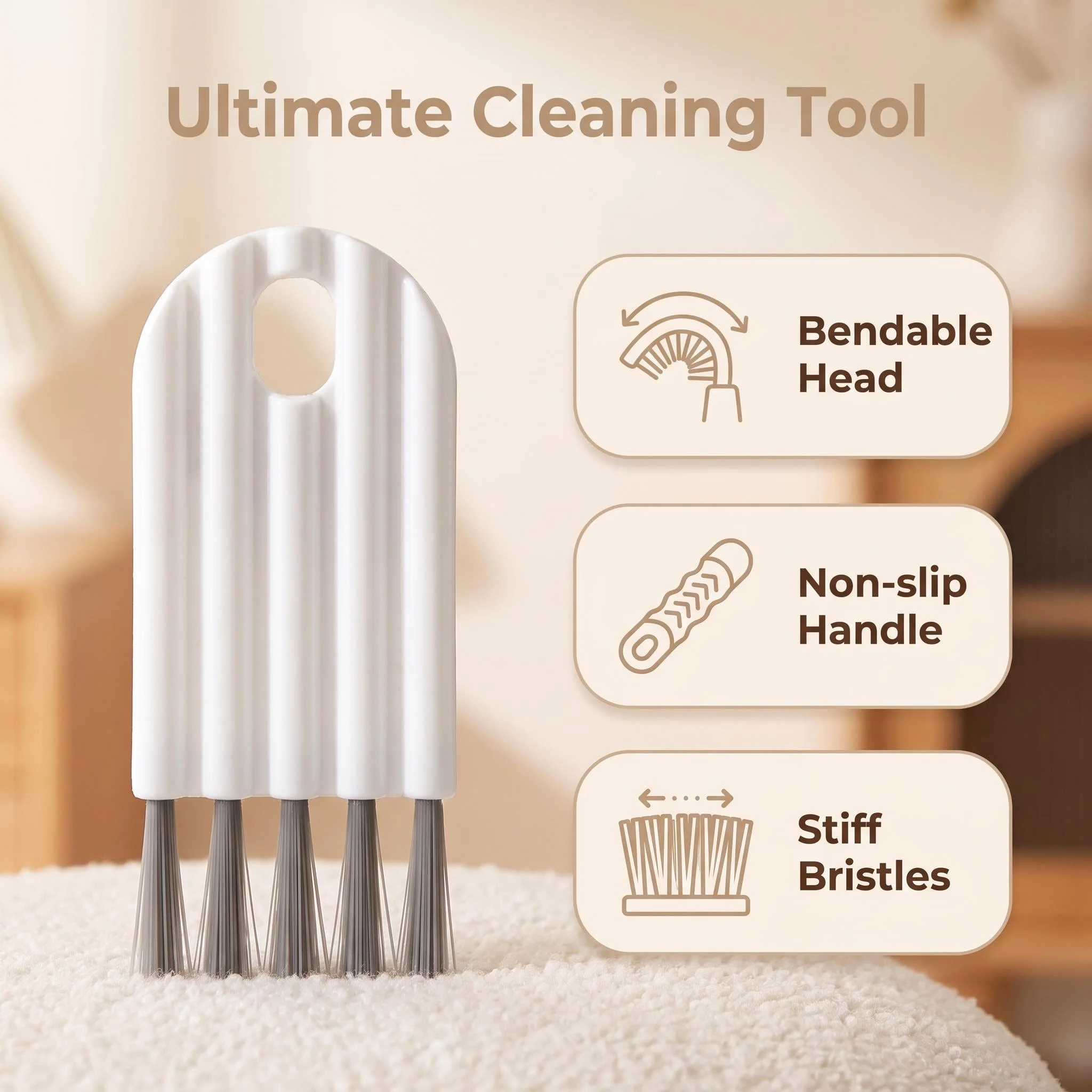 Flexible Multi-Tip Gap Cleaning Brush, Hard Bristle Crevice Scrubber for Thermos Lid Keyboard Narrow Cup Mouth Deep Cleaning