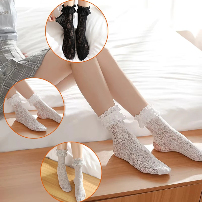Sexy Lace Mesh Fishnet Socks Mixed Fiber Transparent Stretch Elasticity Ankle Net Yarn Thin Women Cool Socks NR10012+