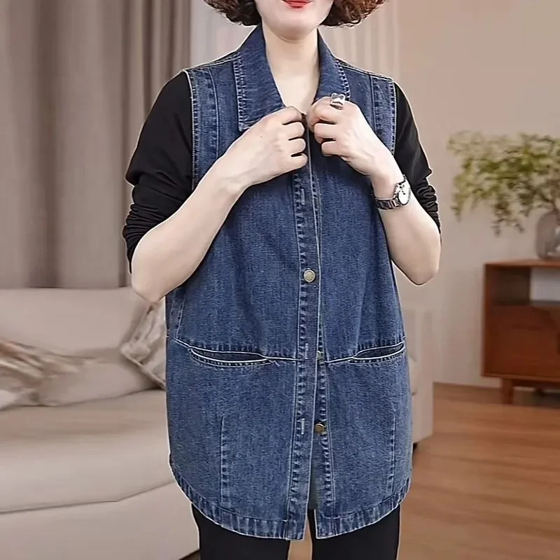 Spring Femme Fashion Denim Vest Tops Korean Ladies New Casual Cowboy Sleeveless Summer Women High-end Loose Jeans Waistcoat Coat