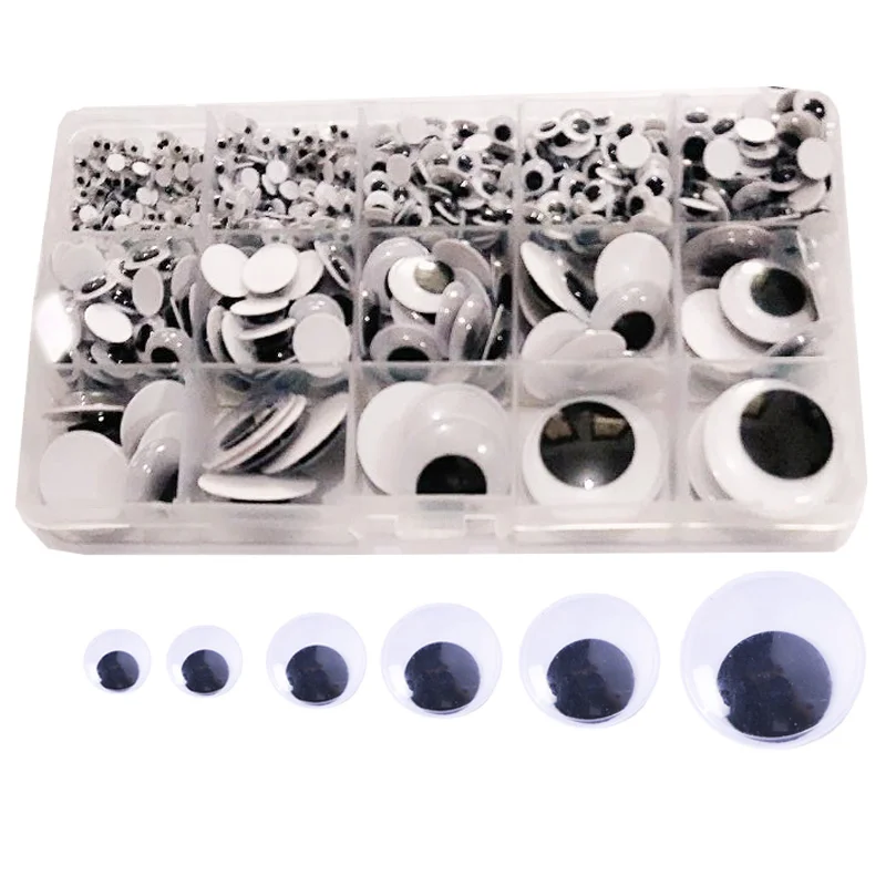 900PCS 6/8/10/12/15mm Round NO-Self-Adhesive Wiggly Google Eyes Plastic Cartoon Animal Doll Eyeballs Eyes Dolls Accessories