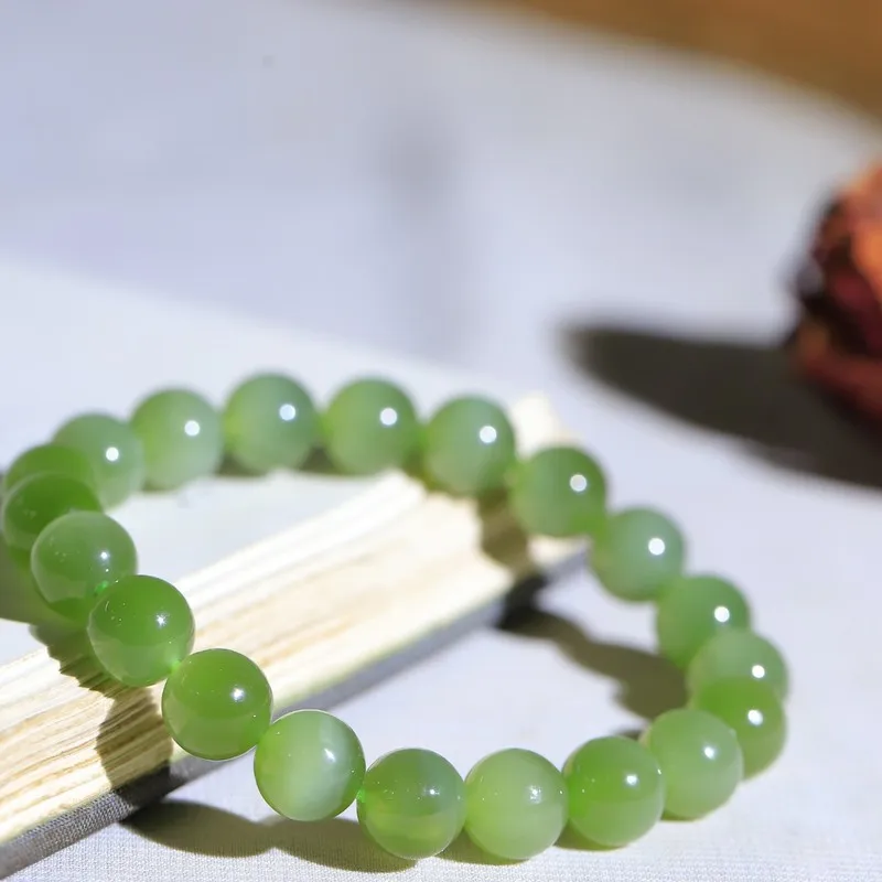 Hetian Jade Chain Natural Green Jadeite 8Mm Bracelet Women Fashionable