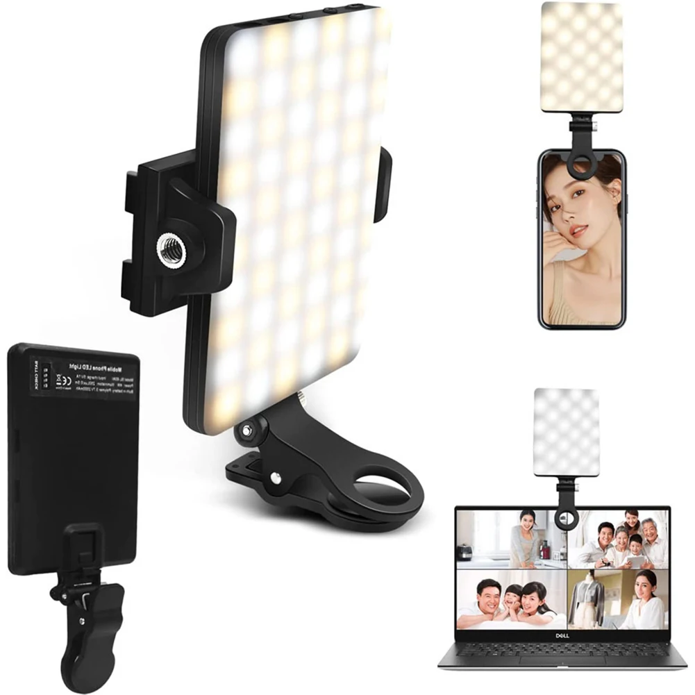 LED Mobile Phone Computer Fill-in Light Adjustable Portable LED Lamp Rechargeable Clip Fill Video Light For Live Selfie Meeting