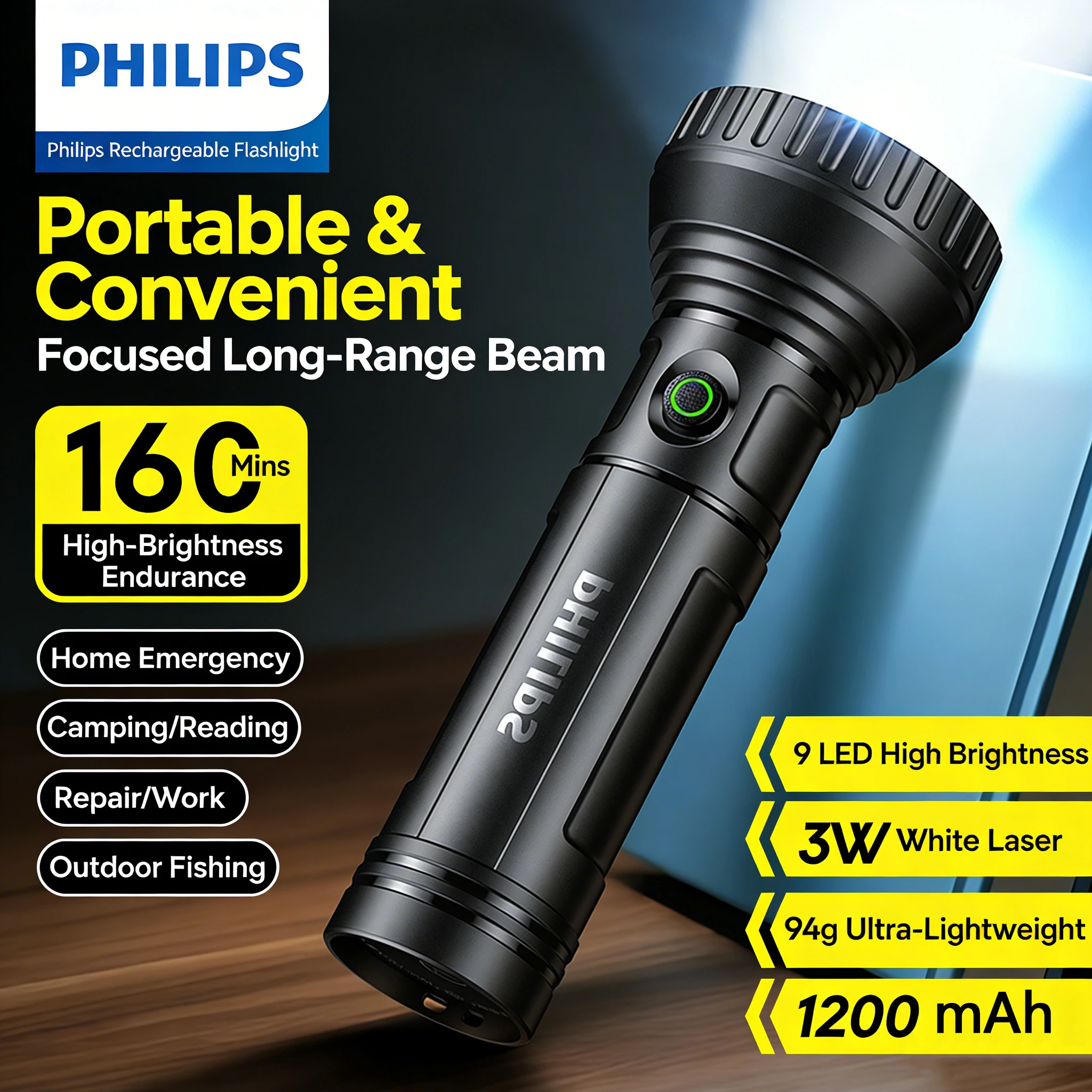 

Портативный компактный светильник Philips SFL1252 с девятью яркими светодиодами, тремя режимами работы и регулировкой яркости — легкий и удобный компаньон