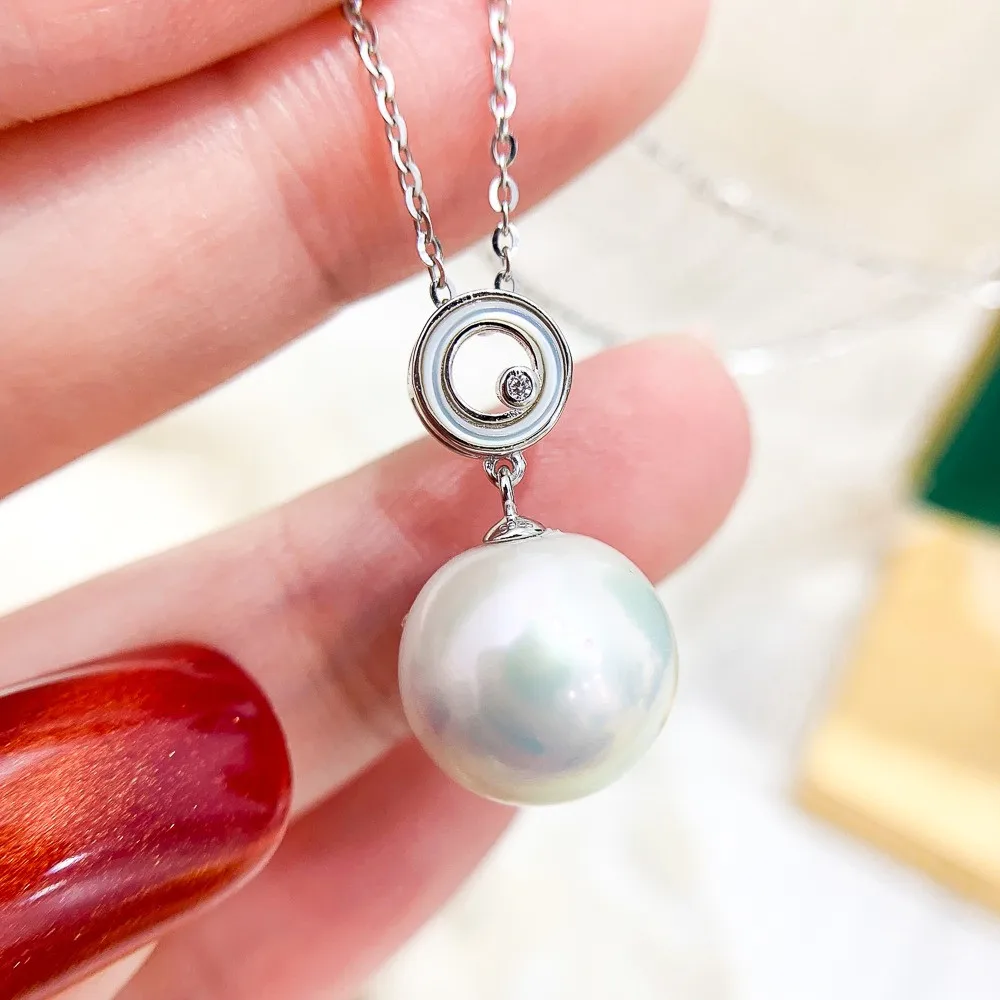 DIY Pearl Accessories S925 Sterling Silver Pendant with Empty Support Gold Silver Necklace Pendant Fit 9-13mm Round Beads D207