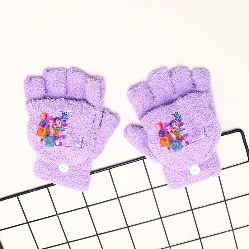 قفازات K Pop Demon Hunters للأطفال للأولاد والبنات للجنسين بحروف كرتونية نصف إصبع قفازات عصرية للشتاء وهدايا عيد الميلاد وأعياد الميلاد #1