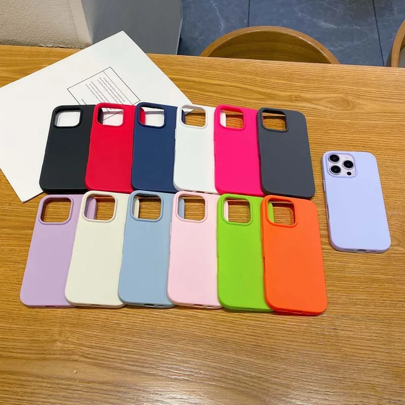 New Solid Color Phone Case for IPhone 16 15 14 13 12 11 Pro Max 16Pro Soft Silicone Shockproof Protective Accessories Cover