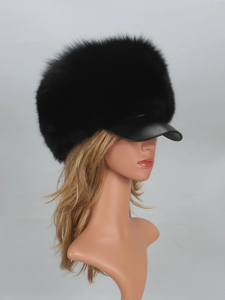 

Real Fox Fur Cap Female Beanie Hat Natural Raccoon Fur Trapper Unisex Ski Mask Women's Winter Balaclava Hat With Brim Bonnet Cap