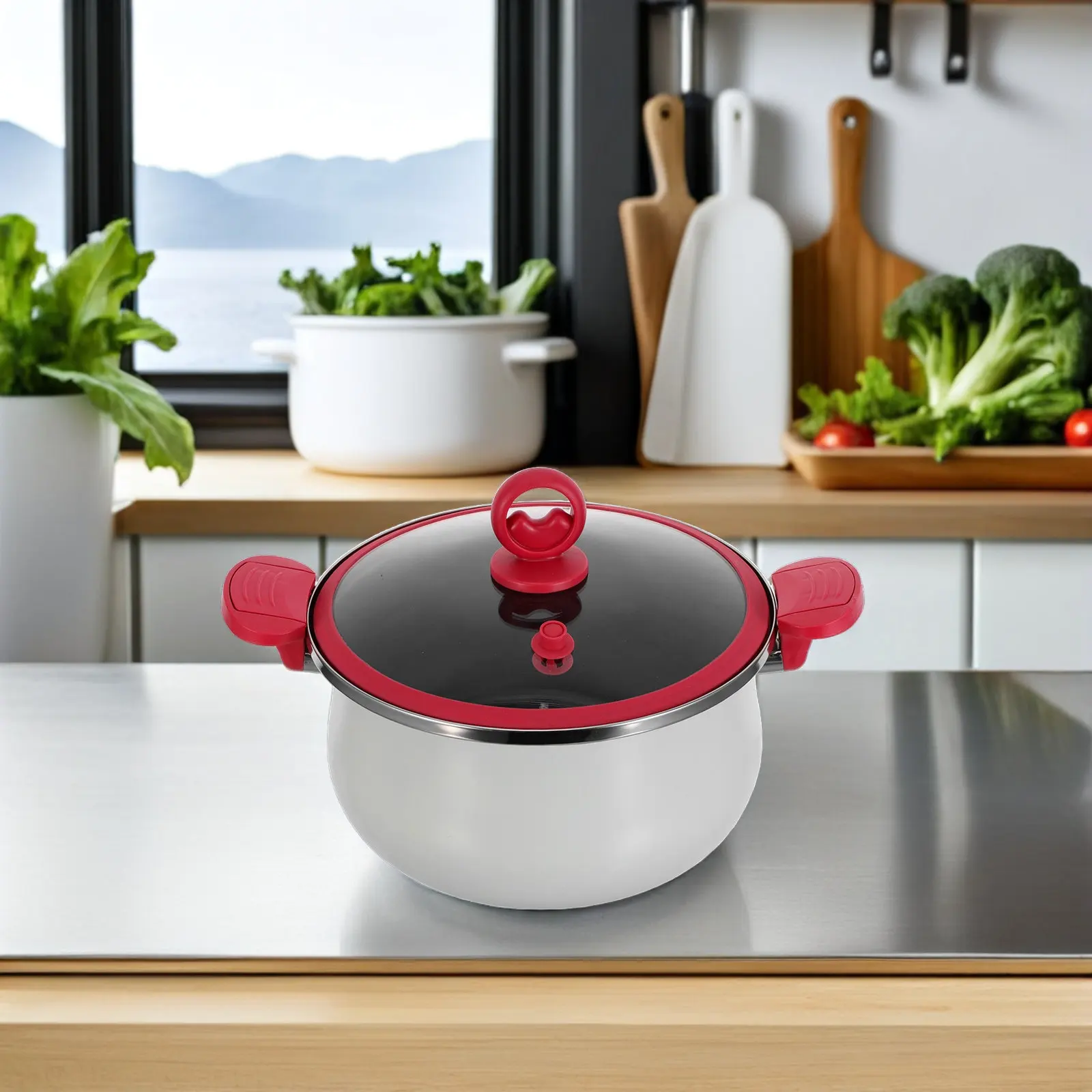 

5-литровая скороварка из нержавеющей стали с двойными ручками для супов, тушеных блюд, каши, быстрого приготовления, без утечки пара, индукционная