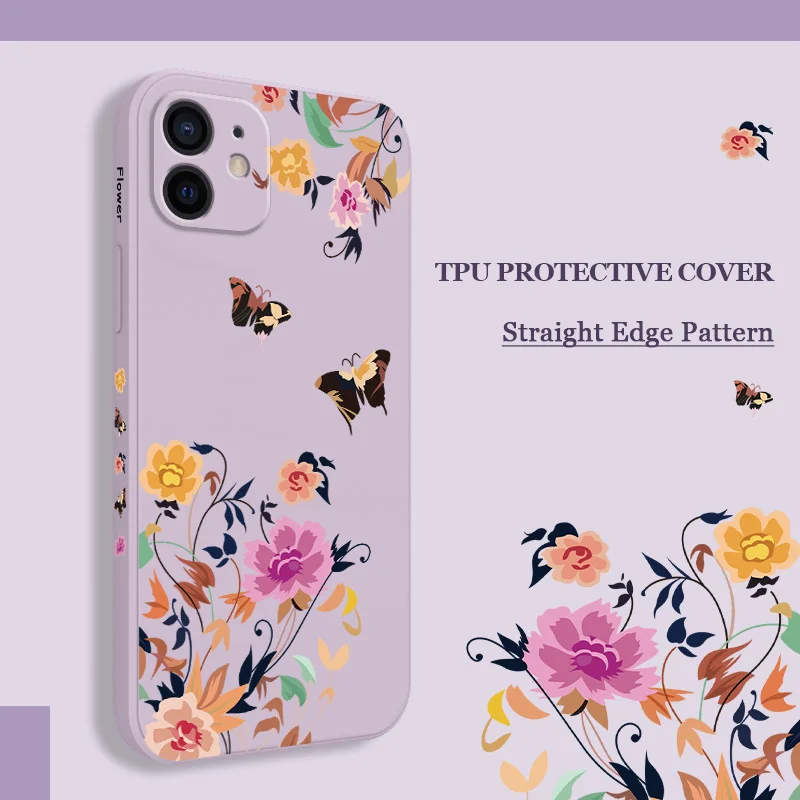 

Silent Flower Phone Case For iPhone 12 11 X XR XS 8 7 SE2 Pro Max Plus Mini Liquid Silicone Soft Cover
