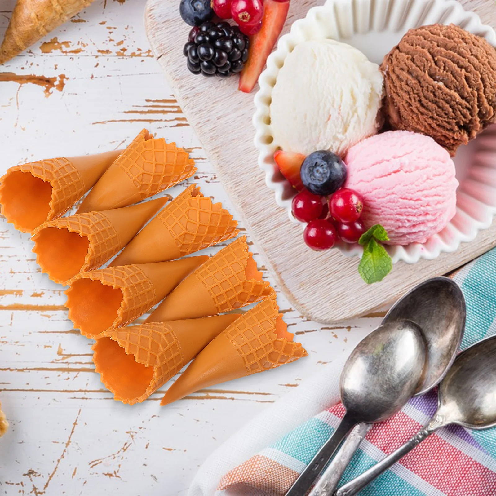 

15pcs Mini Ice Cream Cone Realistic Diy Accessories For Phone Case Decor Hair Clip Charm Craft Supplies Plastic Ice Cream Cones