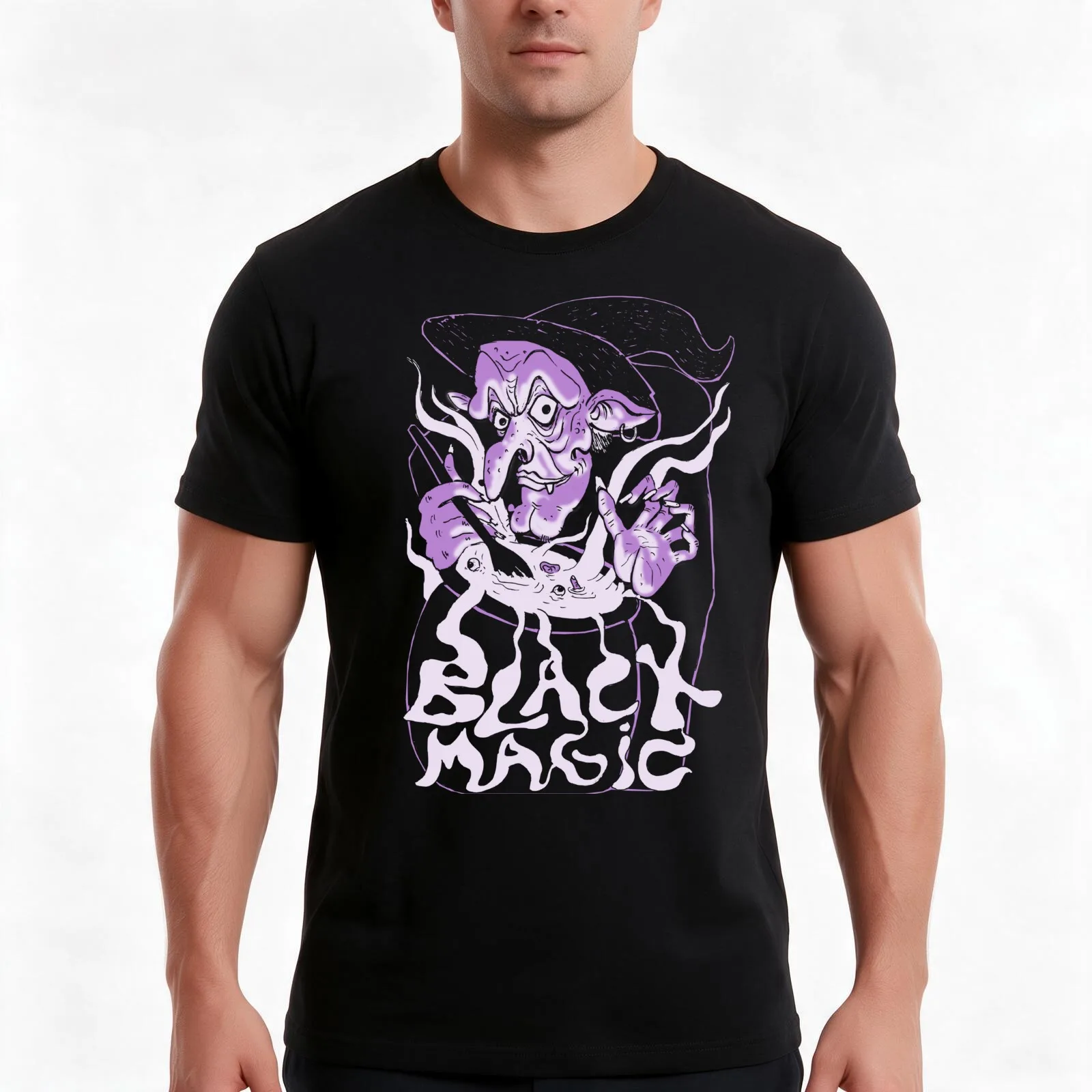 Black magic T-Shirt, Summer Casual Cotton Tee, Oversized Streetwear Tops, Vintage Graphic Print, Loose Fit Short Sleeve
