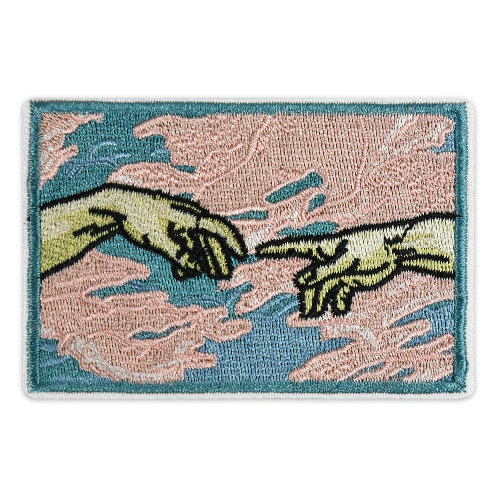 Patch to Iron Michelangelo Hands Sky Clouds Art Vintage Old School Badges Finally Home Decotion for Clothing Coat Vintage Patch