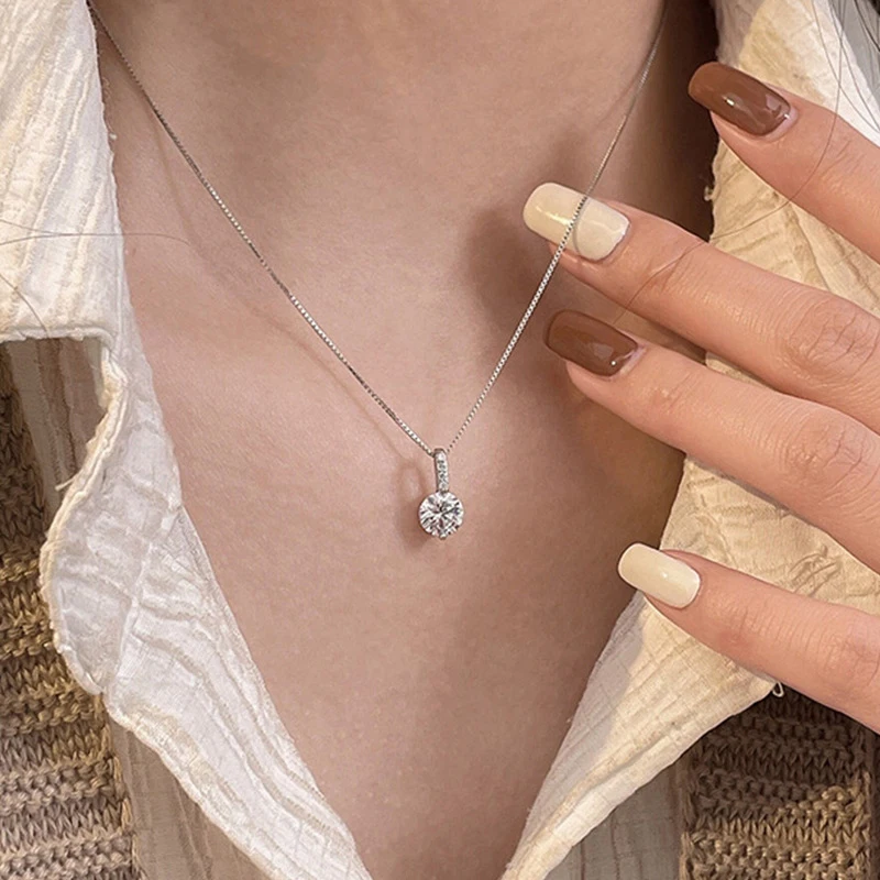 Minimalist Single Sparkling Diamond Pendant Clavicle Chain - Dainty Solitaire Necklace for Women Daily Party Jewelry
