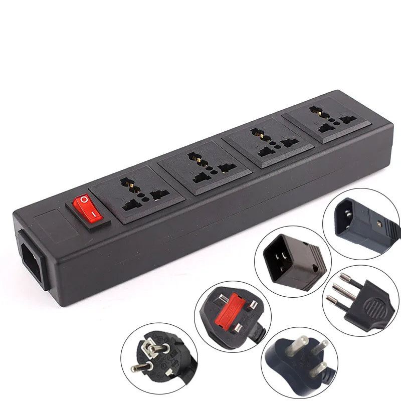 PDU Cabinet Extension Socket with Switch C14 Male Input to 4AC Universal Socket Adapter Socket EU UK Italy Plug