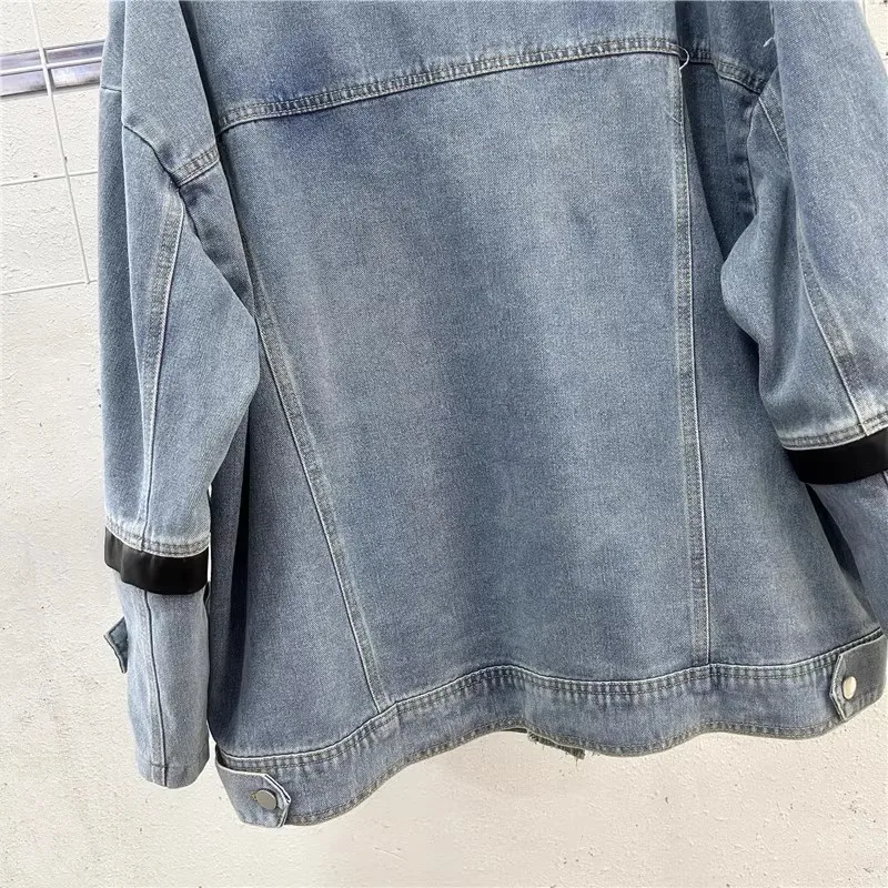 2025 ฤดูใบไม้ผลิใหม่ผู้หญิงสั้น DENIM Coat Patchwork ถัก V คอเดี่ยว Breasted กางเกงยีนส์เสื้อ Causal แขนยาวแฟชั่น T963