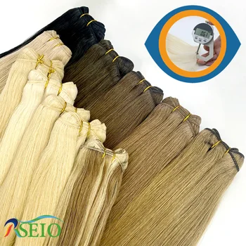 Extensions de trame de cheveux humains, faisceaux de cheveux, brun, blond, document cousu, cheveux raides, qualité Remy, double trame, peut tisser des cheveux bouclés