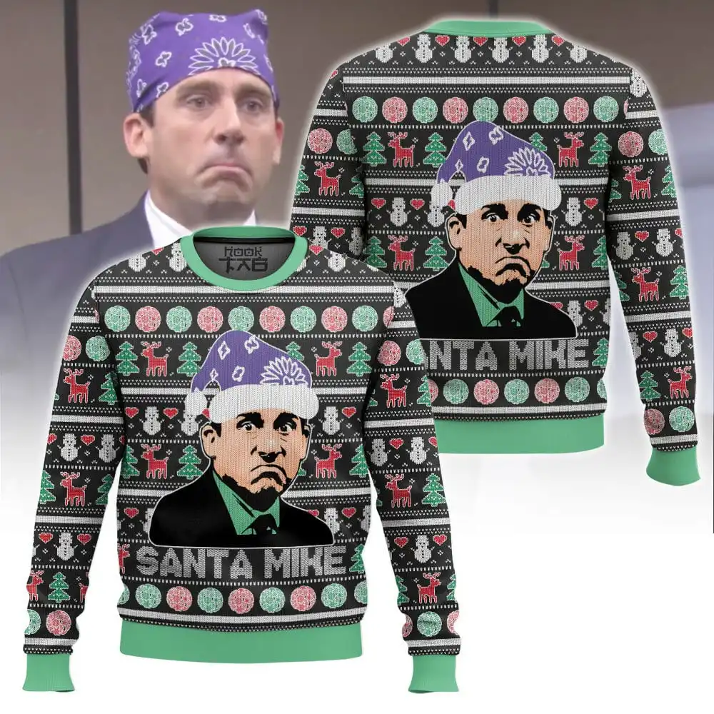 Michael Scott Santa Is Coming The Office Ugly Christmas Sweater Funny Holiday Party Pullover Sweaters for Men Women Xmas Gift