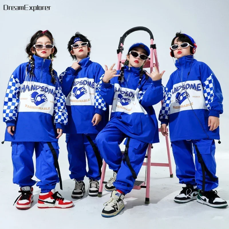 Boys Hip Hop Pullover Street Dance Cargo Pants Girls High Collar Sweatshirt Outfits Kids Jazz Sport Clothes Set Child Streetwear