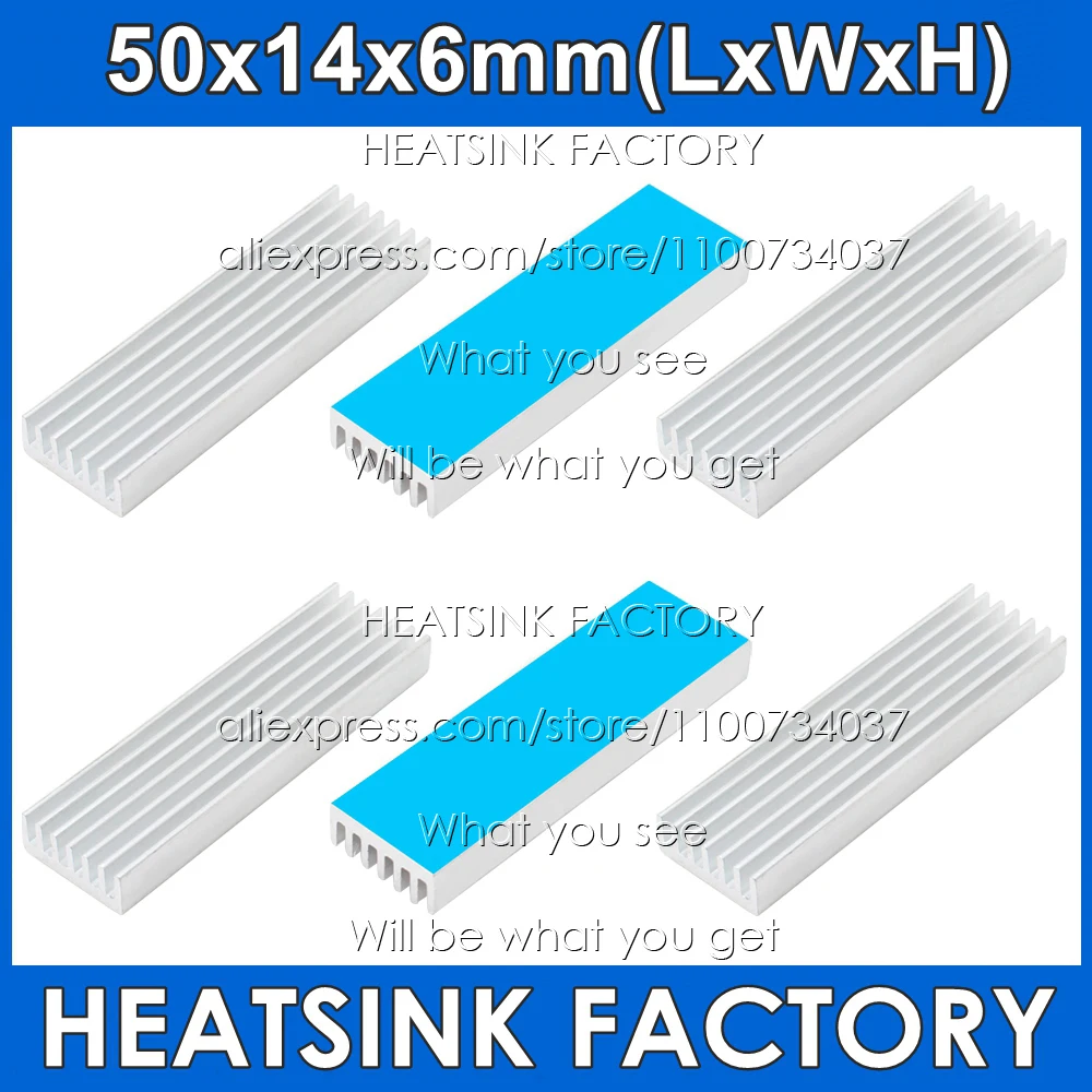 

50x14x6mm Heatsink Cooling Fin Radiator Aluminum Cooler Heat Sink With Thermal Tape for LED, Power IC Transistor