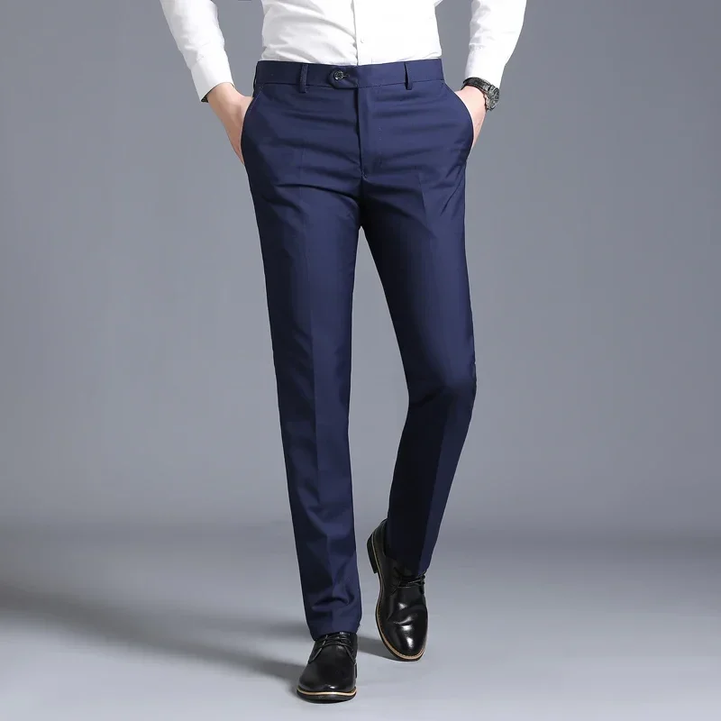 Men\'s Solid Color Casual Business Suit Pants Formal Office Trousers for Male Groom Wedding Tuxedo Pants