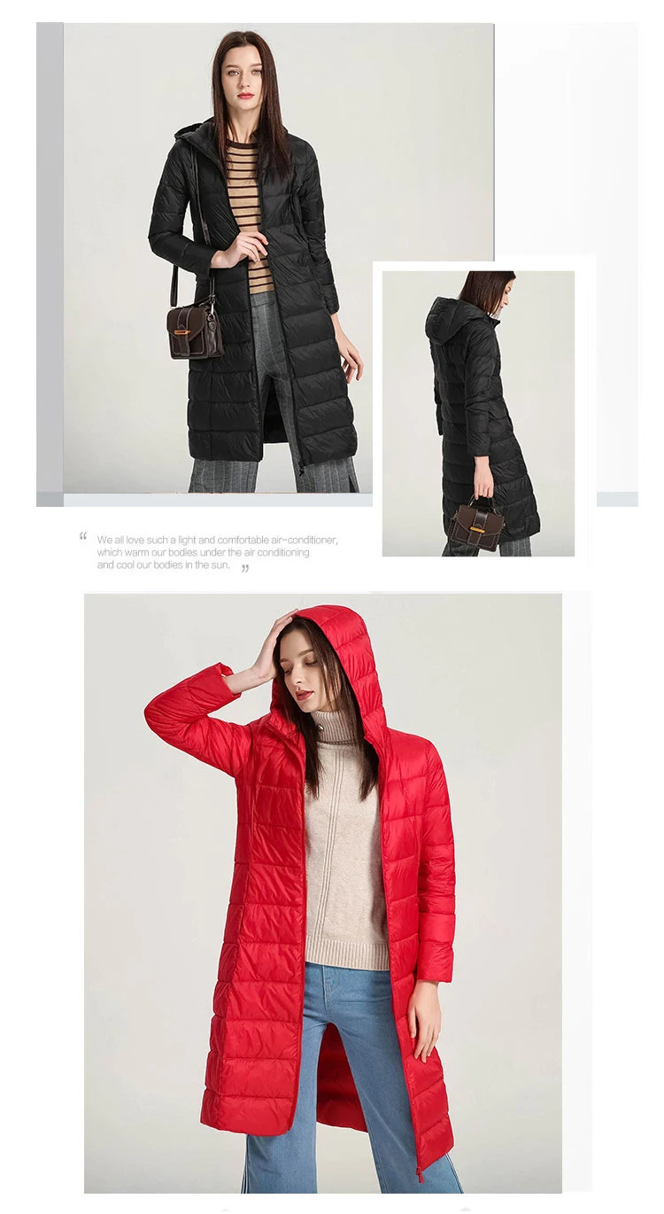 Schinteon Women Ultralight White Duck Down Long Jacket with Hood Casual Slim Autumn Winter Outwear 2026 New