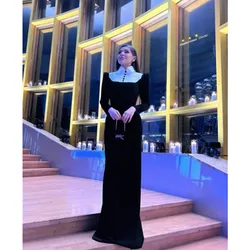 Aleeshuo Modern Black Mermaid Prom Dresse High Long Sleeves Button Evening Dresses Elegant Dubai Floor-Length Vestido Customized