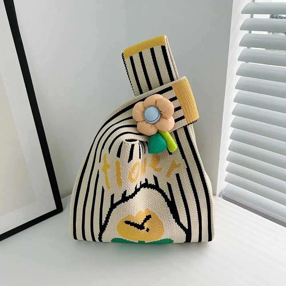 

Fashion Flower Knot Wrist Bag Printed Wool Tote Bag Purse Handbag Knitted Bag Shopping Bags