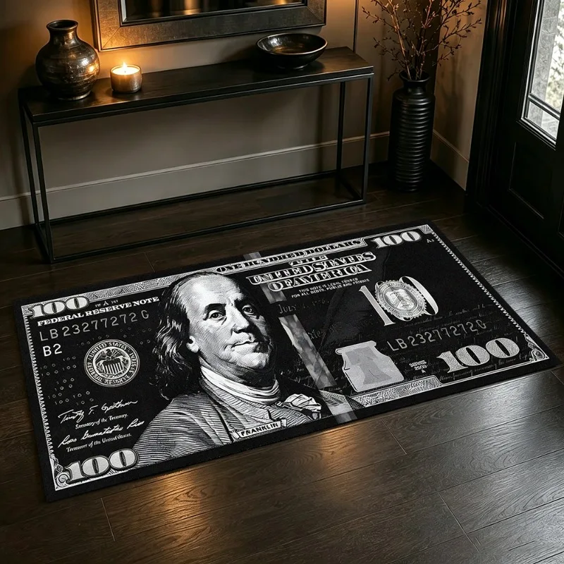 Vintage American‑Style Dollar Pattern Long Rug Fun Trendy Hallway Living Room Floor Mat Carpet for Gaming Room Bedroom Bedside
