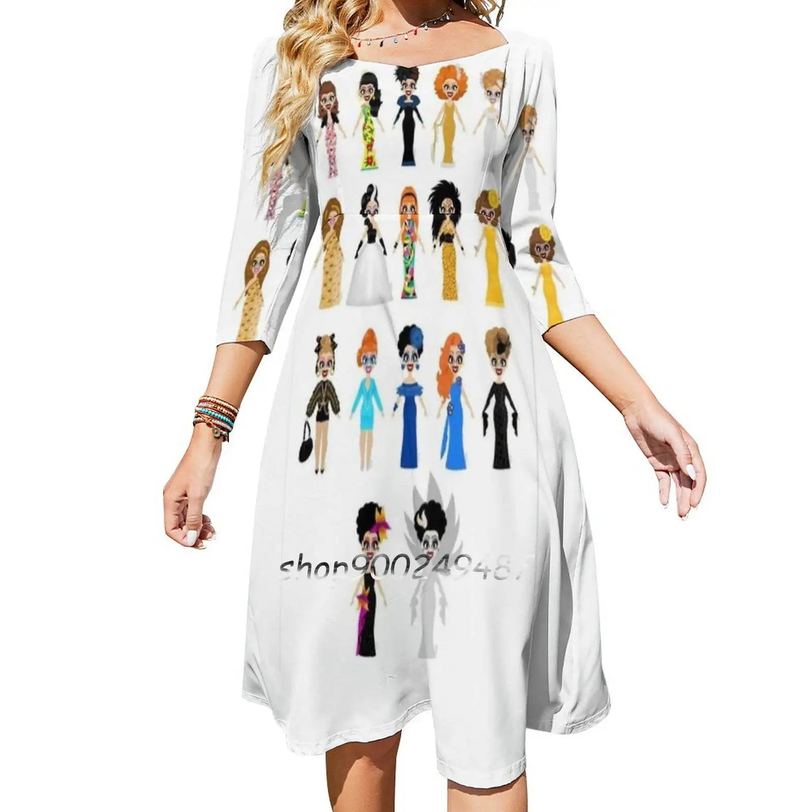 Bianca Del Rio Dresses Square Neck Dress Sweet Summer Dress Women Elegant Halter Print Dress Bianca Del Rio Drag Queen Drag