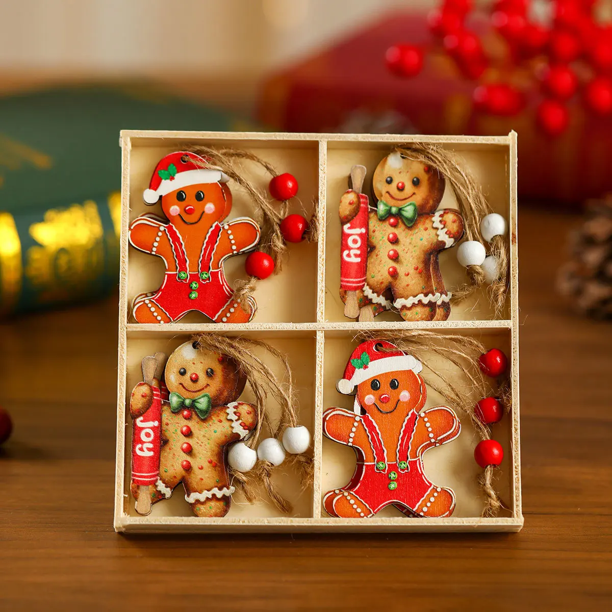 Christmas Wooden Pendants Gingerbread Man Gnomes Santa Claus Xmas Tree Hanging Oranment 2024 Xmas Decorations for Home Kids Gift