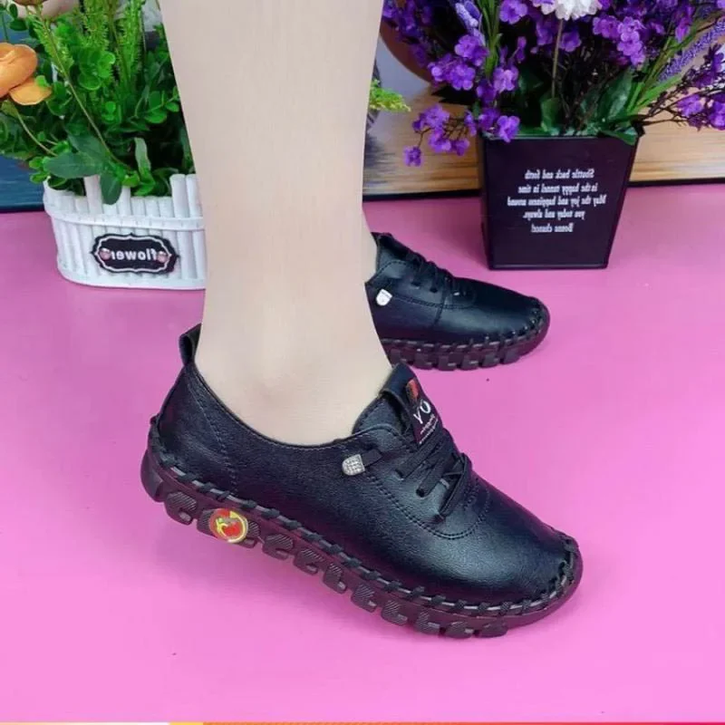 2022 Sneakers Women Shoes Platform Loafers Leather Flat Slip-On New Elderly Spring Casual Shoe Red Mujer Zapatos Chaussure Femme