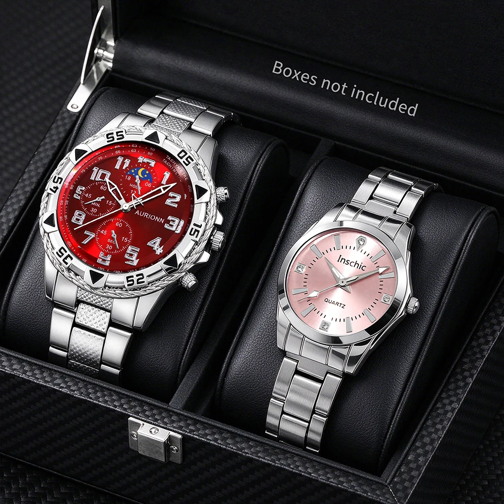 2Pcs Men's Watch Set, Fashionable & Generous, Suitable For Eid Al‑Fitr, Thanksgiving Day, Christmas, Valentine's Day
